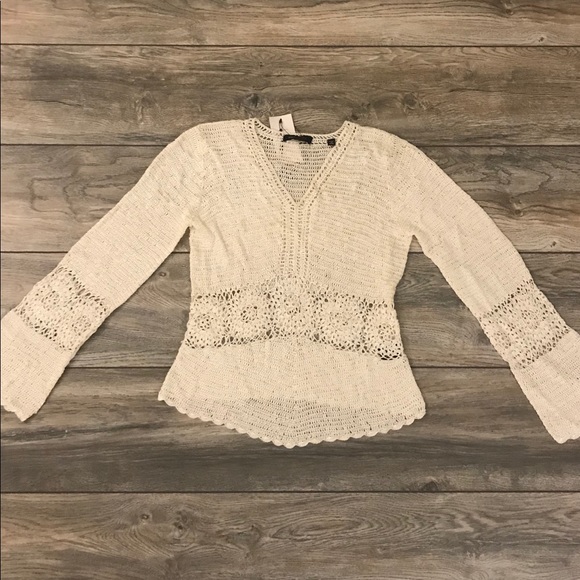 BCBGMaxAzria Tops - BCBGMaxAzria long sleeve lace top, medium - ivory